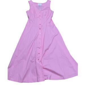 Chadwick's Women's 6P Pink Midi Button Front Babydoll Cottage Prairie Dress NWOT